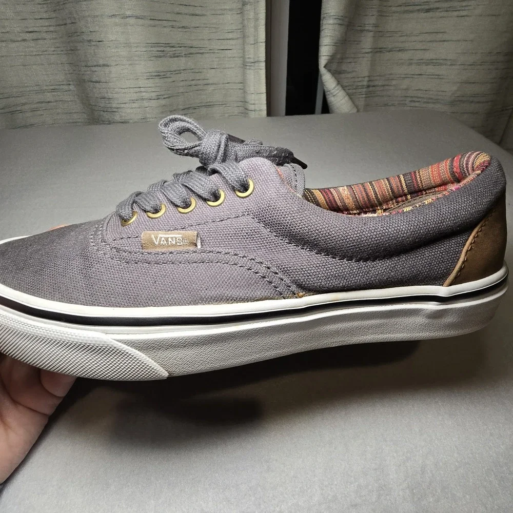Vans Era‎ 59 C&L Frost Gray Leather Accent Multi-Stripe Skate Shoes W 8.5 M 7